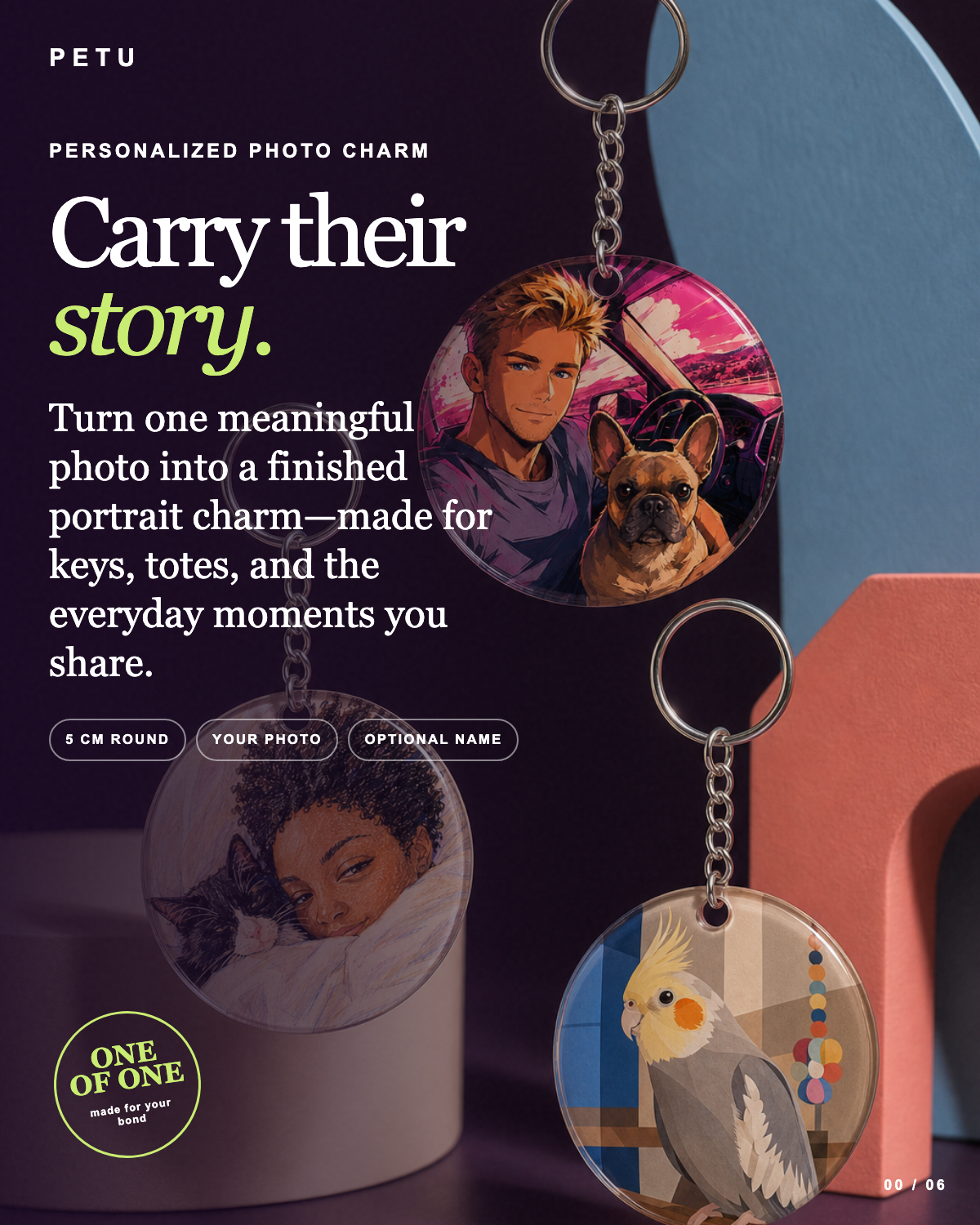 Custom Pet Portrait Keychain Charm (Set of 3)
