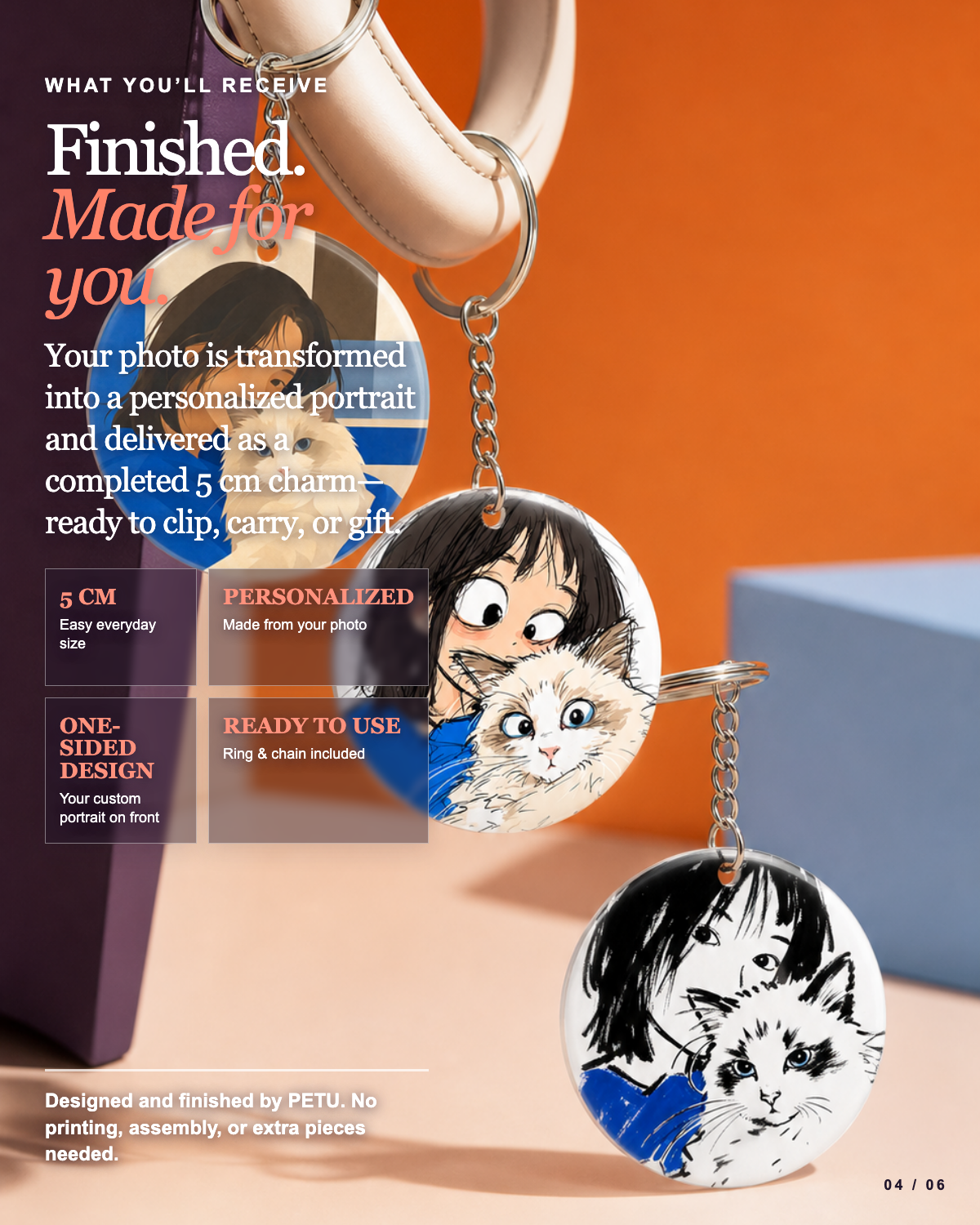 Custom Pet Portrait Keychain Charm (Set of 3)