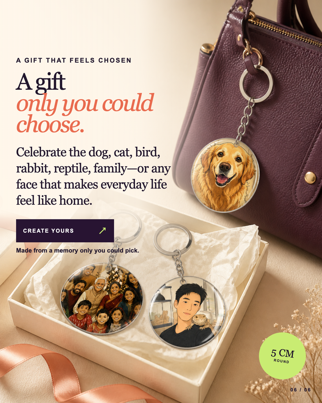 Custom Pet Portrait Keychain Charm (Set of 3)