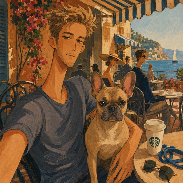 Riviera Elegance artwork created from the corresponding human + pet reference