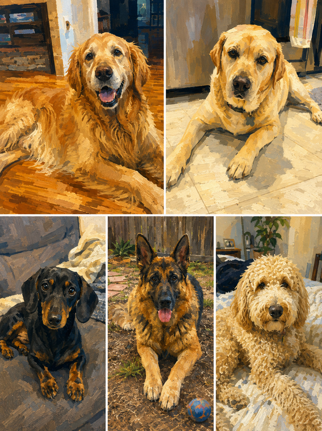 Warm Oil Painting artwork created from the corresponding dog reference