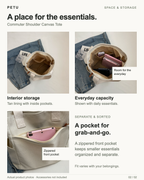 Commuter Shoulder Canvas Tote storage and capacity: tan-lined interior with inside pockets, main compartment shown with everyday essentials, and a separate zippered front pocket. Actual product photographs; accessories not included. Fit varies with belongings.