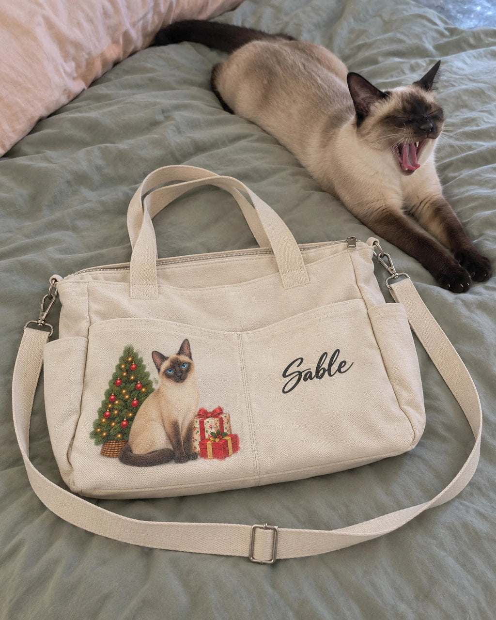 Christmas Tree Portrait — personalized large-capacity canvas tote; 3177 customer-supplied example
