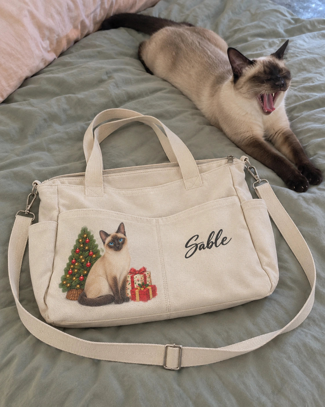 Christmas Tree Portrait — personalized large-capacity canvas tote; 3177 customer-supplied example