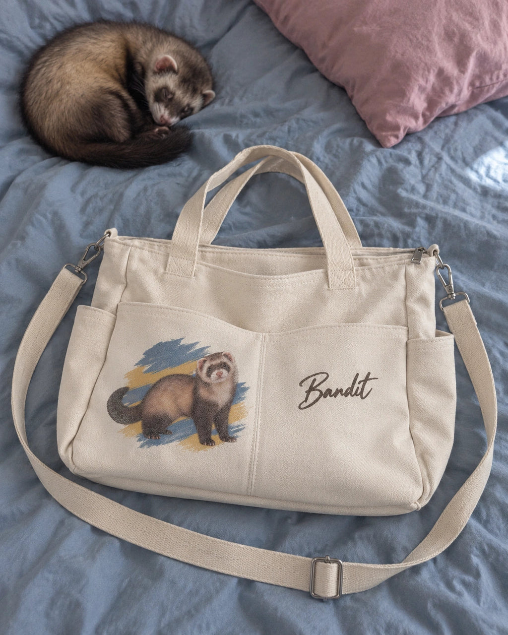Color-Block Portrait — personalized large-capacity canvas tote; 3179 customer-supplied example