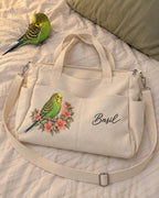 Floral Pet Portrait — personalized large-capacity canvas tote; 3176 customer-supplied example